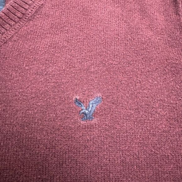 American Eagle Outfitters Pullover Sweater Mens Medium Burgundy Cotton V-Neck - Picture 4 of 13